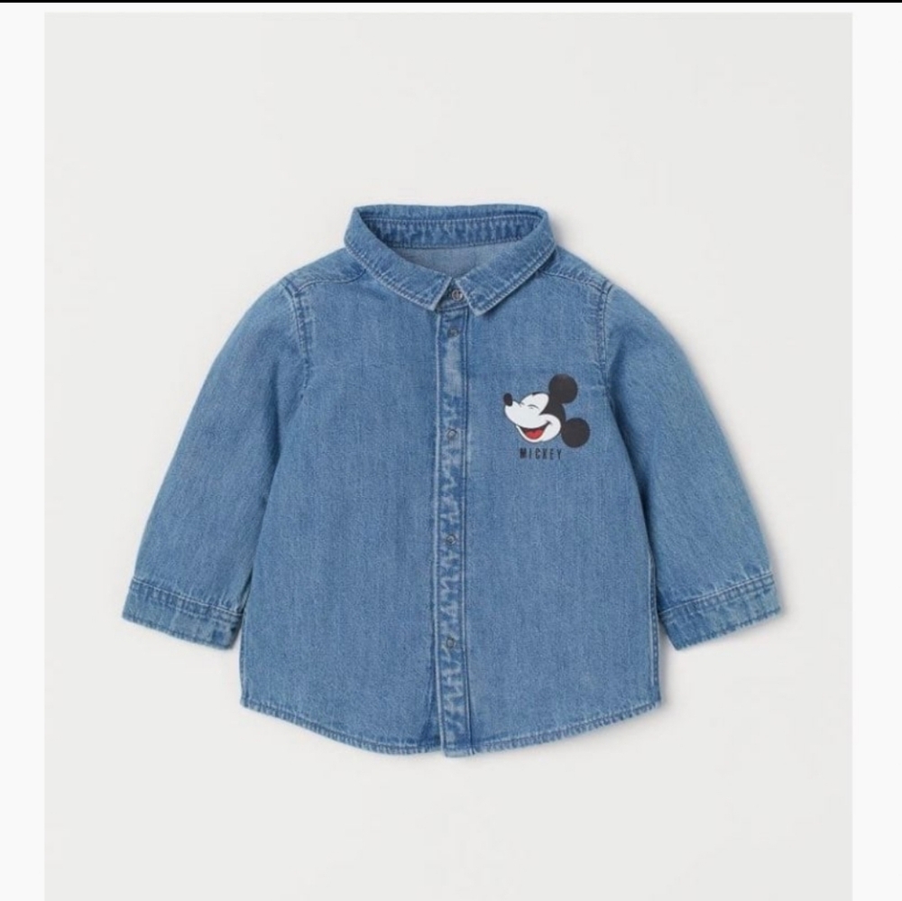 H&M Denim Blue Kids Button Down Shirt with Character
